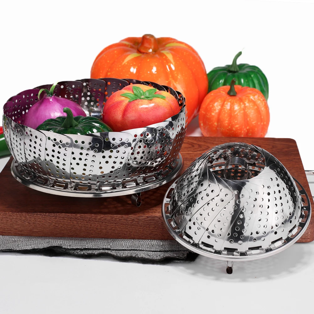 

Food Grade Collapsible Stainless Steel Commercial Dumpling Perforated Steamer Rack Pot Steaming Stand Cookware