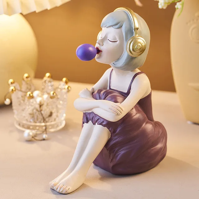 

Nordic Cute Bubble Girl Resin Statue Ornaments Home Livingroom Desktop Figurines Decoration Bookcase Cabinet Sculpture Crafts