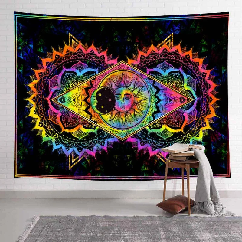 

Mandala Tapestry Sun and Moon Wall Hanging Psychedelic Bohemian Art Living Room Home Decoration Tapis Aesthetic Room Decor Boho