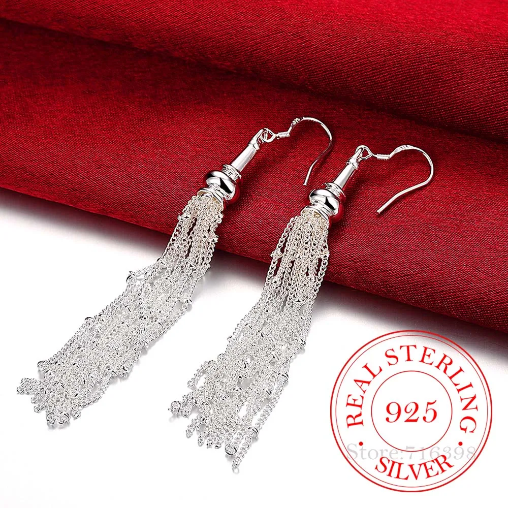 

New Arrival Korean 925 Sterling Silver Vintage Long Tassel Dangle Earrings For Women 2020 Engagement Wedding Party Jewelry Gift