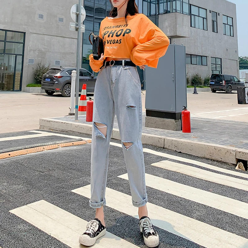 BornSra корейский стиль рваные эластичные джинсы обтягивающие повседневные