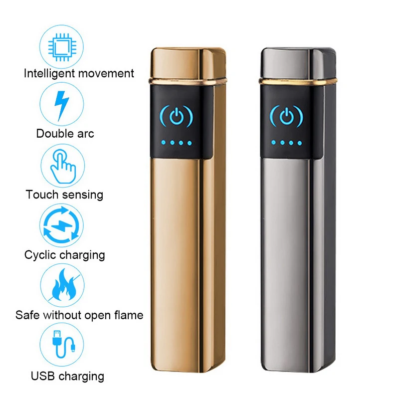 Ветрозащитная черная двухдуговая зажигалка перезаряжаемая через USB