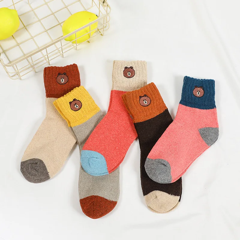Забавные плотные теплые носки шерстяные средней длины японские цветные длинные