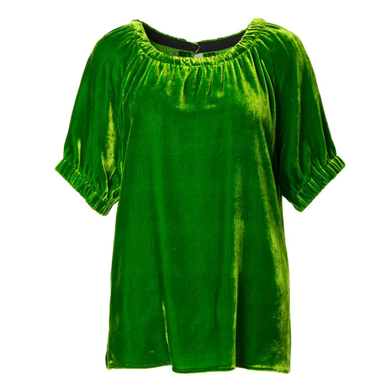 

Women T Shirt Silk Velvet Plain T shirt Short Sleeved Silk Top 2019 New Fall Winter Shirt