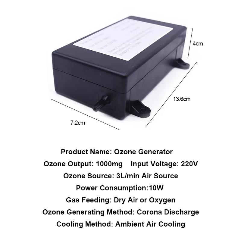 

220V EU Plug 1000mg/h Ozone Generator Water Air sterilize Purifier Cleaner fruit vegetable fish tank disinfector
