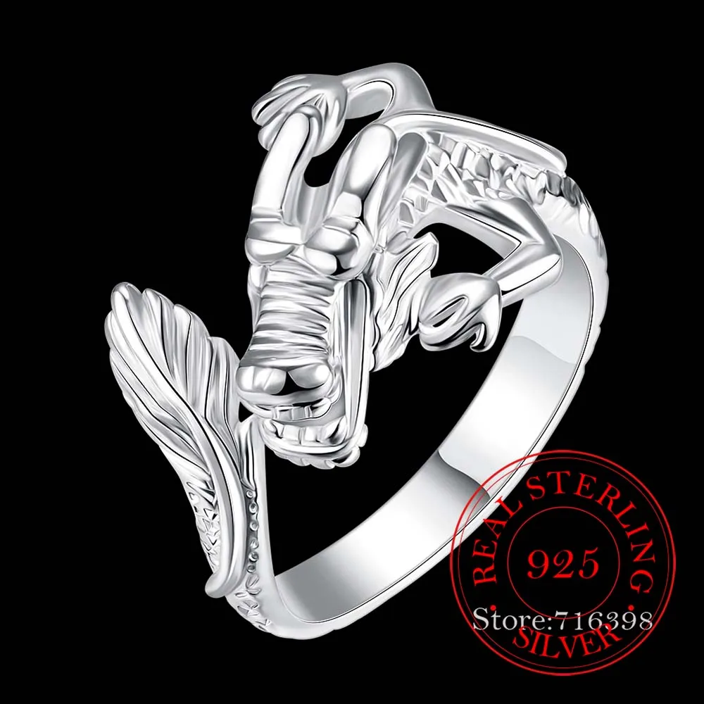 

Simple Fashion Cool Dragon Adjustable Silver Ring For Men Women 925 Sterling Silver Finger Thumb Rings Anillos Party Jewelry