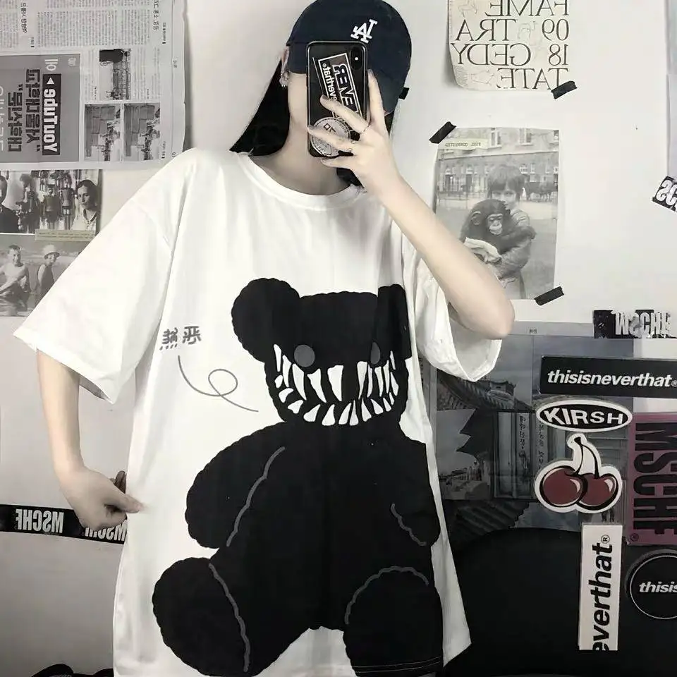 

Japan Tshirt Streetwear Cool Loose Summer T Shirt Women Harajuku Cartoon Short Sleeves T-shirts Tops Tee Hip Hop Tshirts Girls