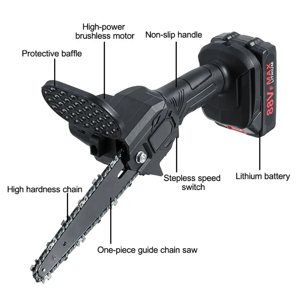

6 Inch 88Vf 1500W Electric Chain Saw With Battery Pruning ChainSaw Cordless Garden Logging Saw Woodworking Cutter Power Tools