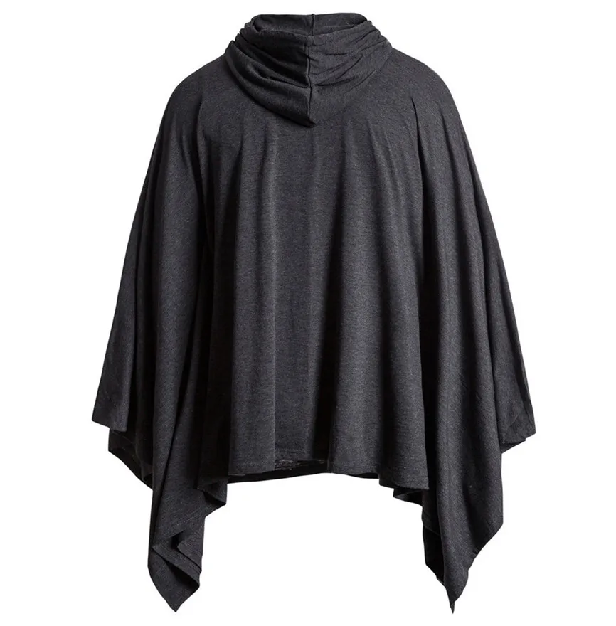 Mens Pocket Irregular Patchwork Hooded Loose Bat Sleeves Hooded Cloak Cape Coat Poncho Outwear Tops Knitting Hoodies Sleeve