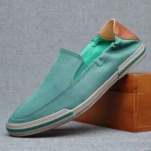 Мужские легкие вулканизированные туфли обувь; Мужские мокасины без шнуровки, удобные дышащие холщовые туфли, мужская обувь на плоской подошве