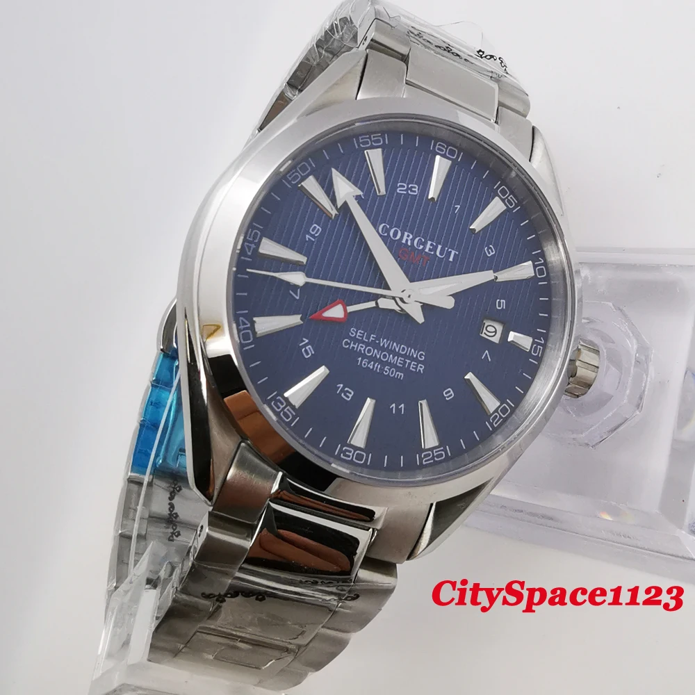 Мужские механические часы из нержавеющей стали с синим циферблатом 41 мм|Мужские