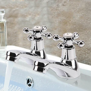 2x chrome twin basin taps hotcold water kitchen sink taps bathroom water faucet mixer taps home improvement kitchen accessory free global shipping