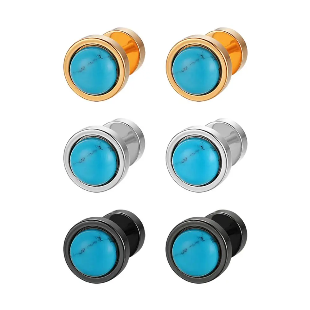 

Boniskiss 3 pairs/set Fashion Blue Female Stainless Steel Stud Earrings Women Men's Barbell Dumbbell Stud Earring Wholesale