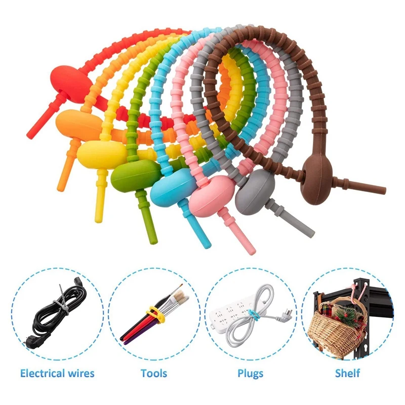 40 шт. разноцветные силиконовые стяжки для мешков кабельные ремешки хлеба