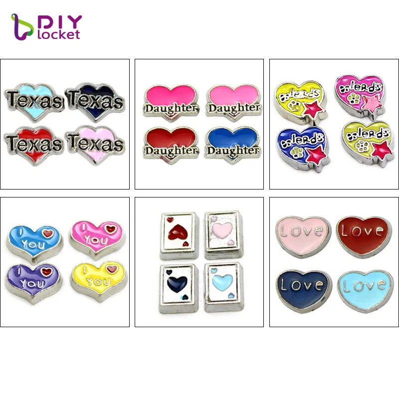 10 шт. плавающие шармы в форме сердца цинковый сплав подходят стеклянные парящие