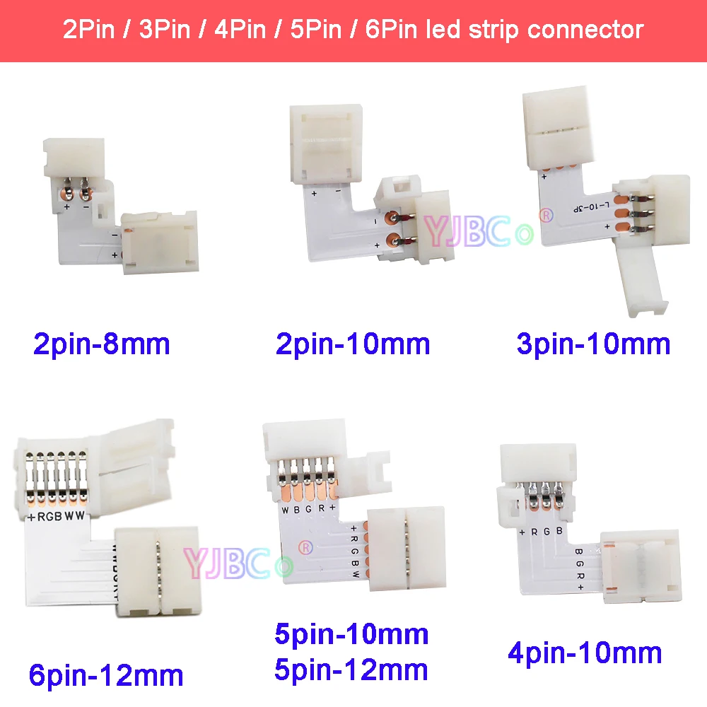 

10pcs L Shape 2pin 3pin 4pin 5pin 6pin LED Connector For connecting corner right angle 5050 RGB RGBW RGBWW 2813 2812 LED Strip