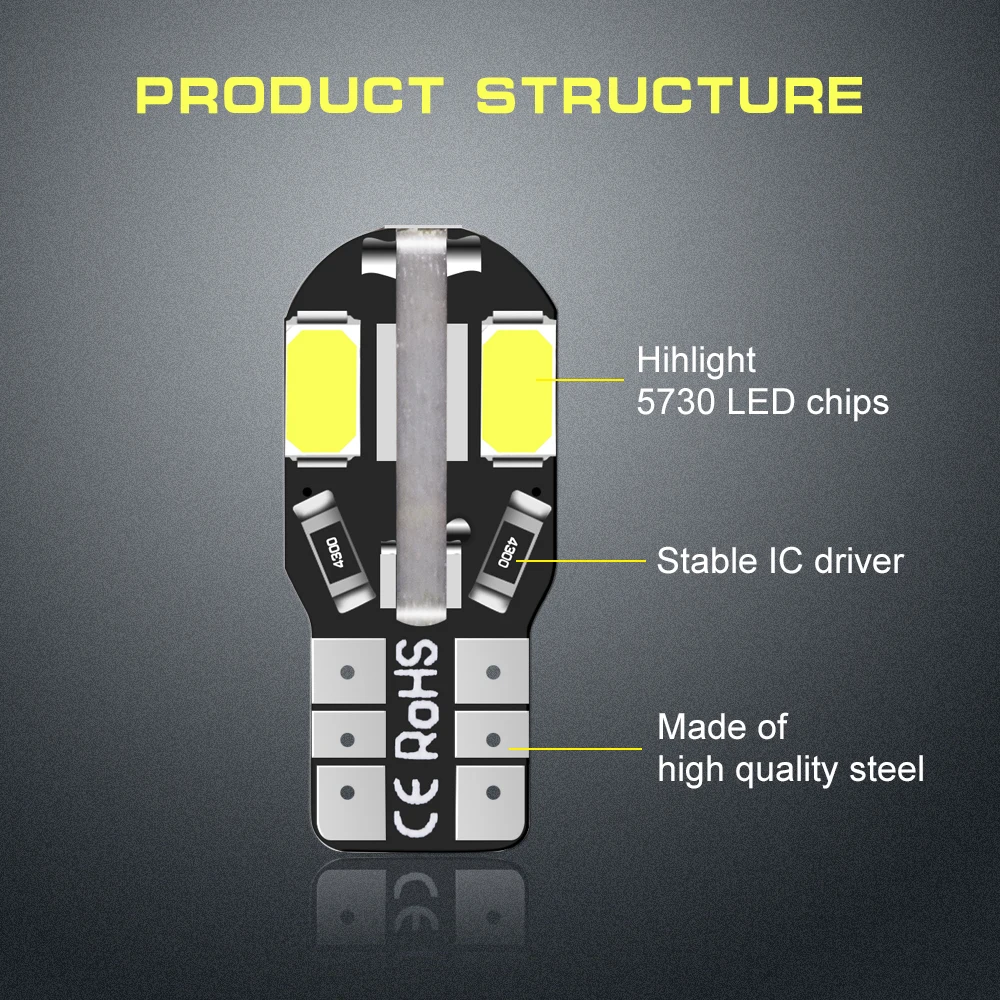 10X автомобильный сигнальный светильник T10 W5W Led 5730 8Smd 12V Авто купольная лампа