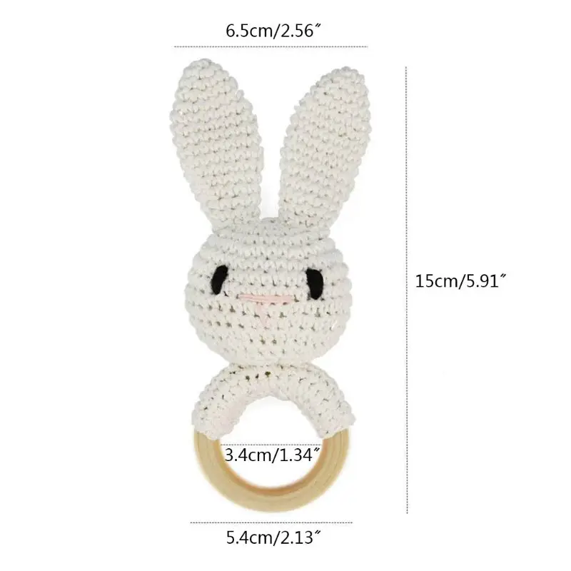 

Baby Wood Teether Ring DIY Crochet Bunny Rattle Soother Bracelet Teething Molar 95AE