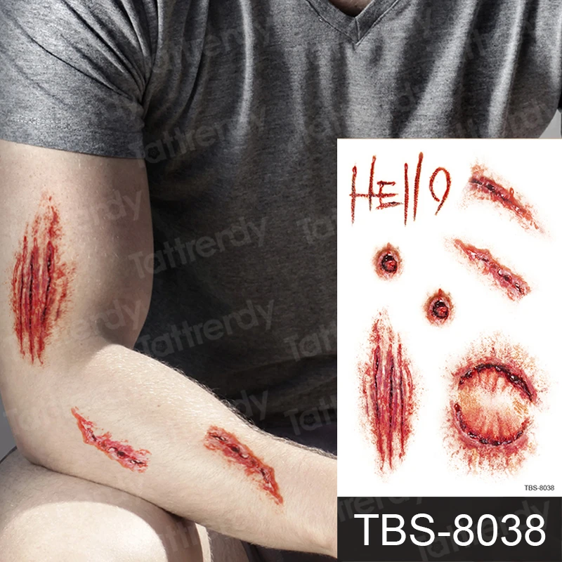 

temporary tatoo scar blood fake waterproof tattoo stickers halloween party body art decal for men women boy hand arm face wrist