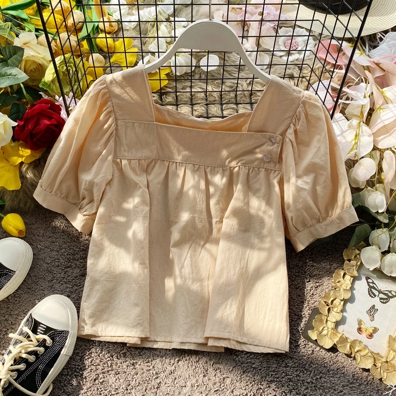 

Women's Blouse Fashion Blouses Cotton Summer Solid Color Comfortable Casual V-neck Shirt New Short Sleeve Tops