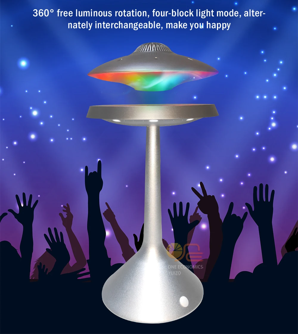 Магнитная левитационная лампа НЛО беспроводной динамик с Bluetooth плавающий на 360 °