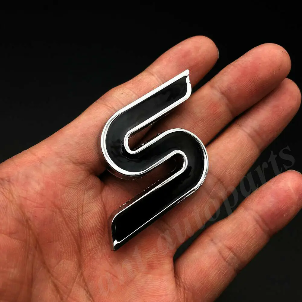 

3D Metal Black S Car Trunk Rear Emblem Badge Decal Sticker V6 AWD Sport