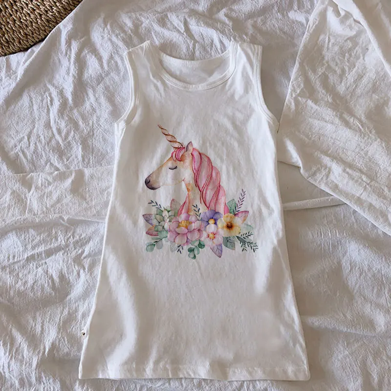 Новое модное платье с единорогом детское летнее принтом милое Повседневное для