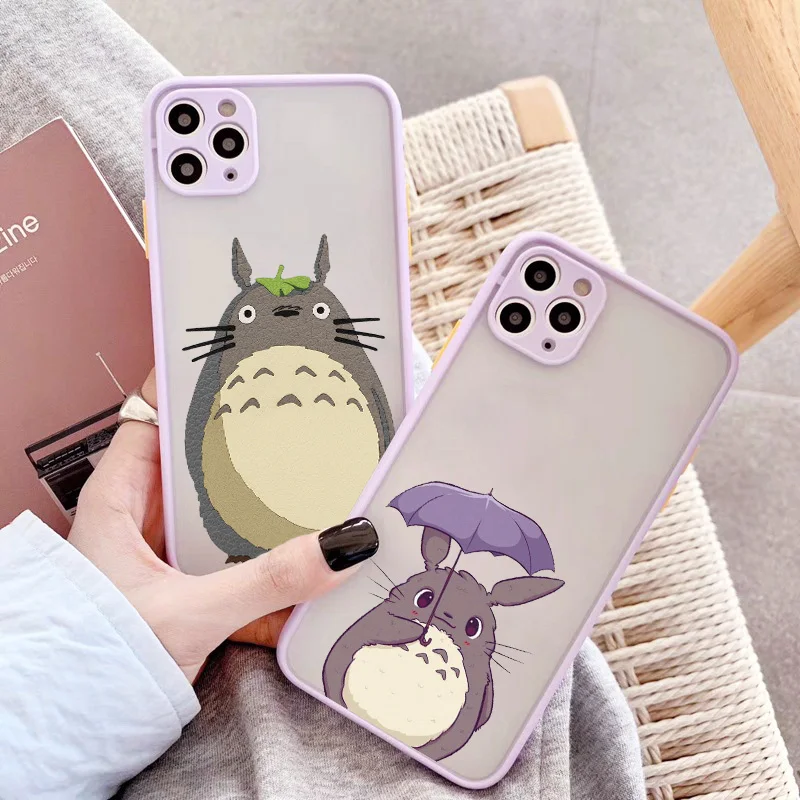 Cute Totoro Miyazaki Anime No Face Phone Case For X XR XS Max 12 13 mini 11 12 14 Pro max 6s 7 8 plus SE2 Hard Shockproof Cover