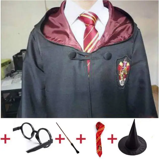Gryffindor full Set1 Костюм для косплея костюмы робы Поттера плащ-накидка с галстуком шарф Ravenclaw/Gryffindor/Hufflepuff/Slytherin детский подарок на день рождения - Цвет: Gryffindor full Set1