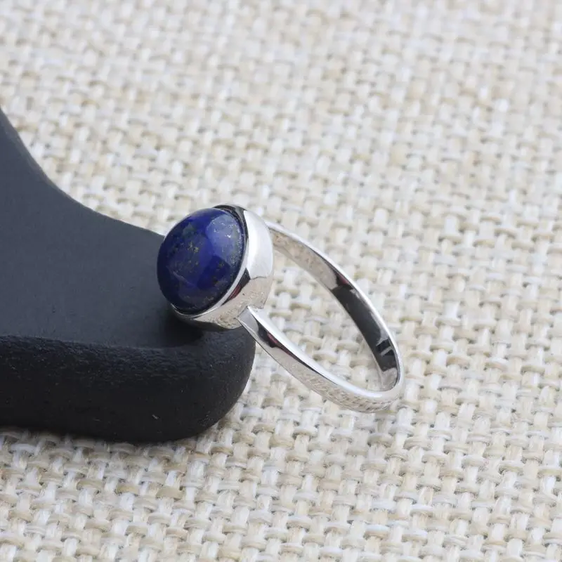 

2020 new real s925 sterling silver jewelry natural lapis ring for woman Thai Silver Fashion Simple Round Women Rings