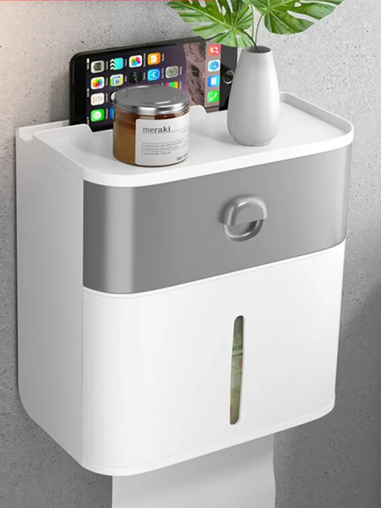 

Self-Stick Waterproof Wall Toilet Paper Box Toilet Paper Towel Rack Toilet Household Creative Pumping Free Punch Box Home