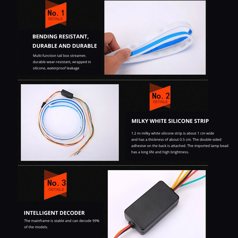 Цветной светодиодный фонарь для багажника автомобиля 120 см задний стоп-сигнал