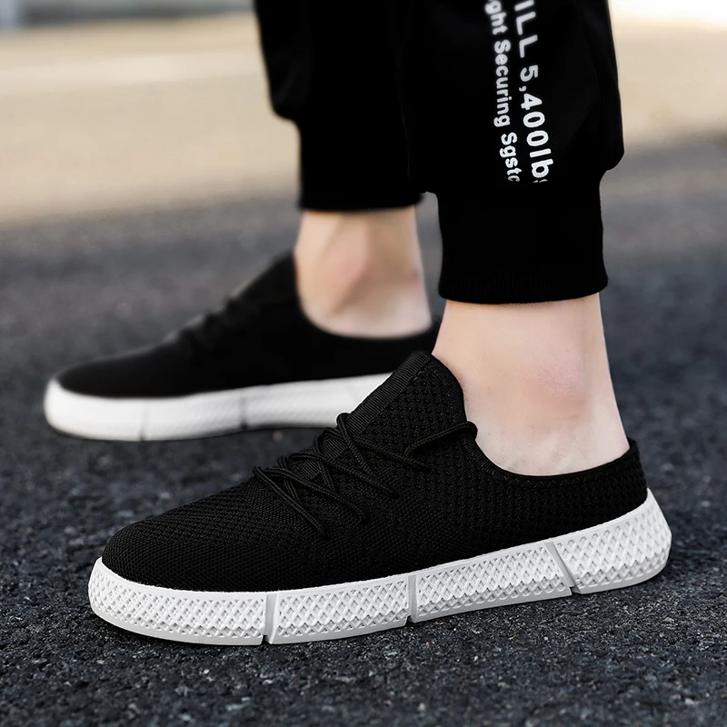 

2021 new summer men's shoes youth hollow breathable mesh no heel shoes white anti slip Baotou half Trailer