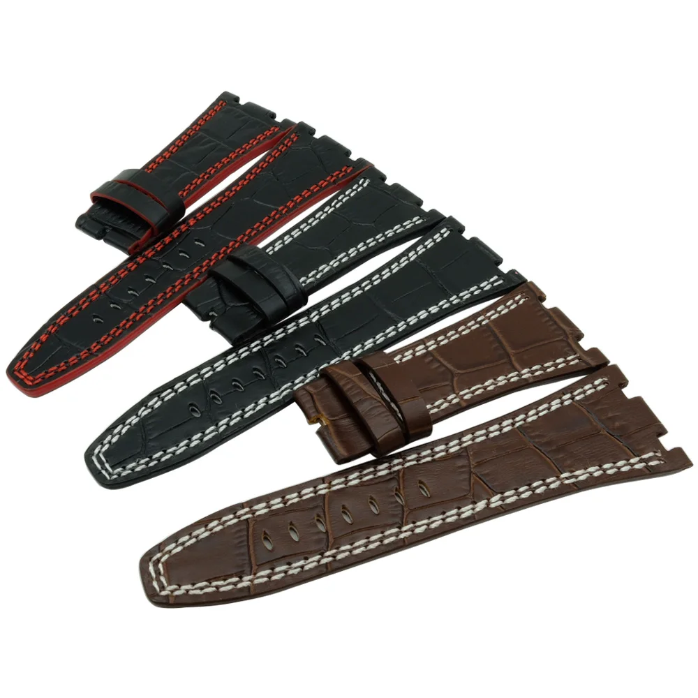 watch band For AP straps 28mm black brown red 100% Genuine Leather Handmade Watch Band Strap steel deployment buckle WATCHBAND