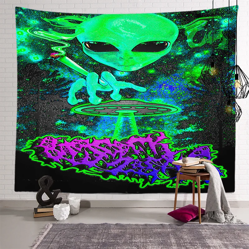 

Гобелен из макраме с изображением космических пришельцев, индийская мандала, хиппи, настенный подвесной богемный декор, психоделический го...