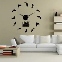 new large wall clock quartz 3d diy big watch jumping dolphins decorative clocks wall art stickers acrylic living home decoration