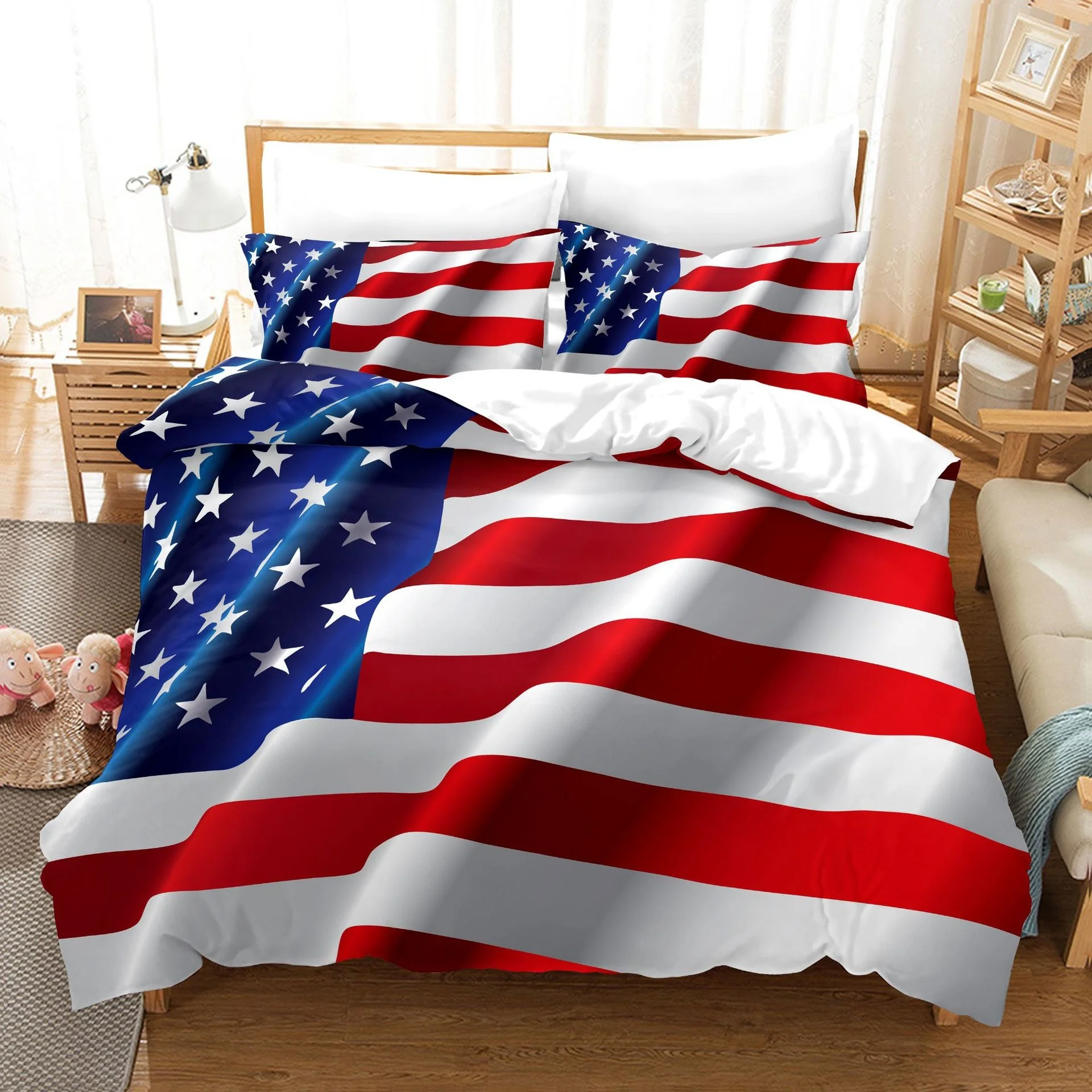 3D Print Bedding Set Patriotism Duvet Cover Queen King Colorful Bedclothes Flag United States USA 3pc Bed | Дом и сад