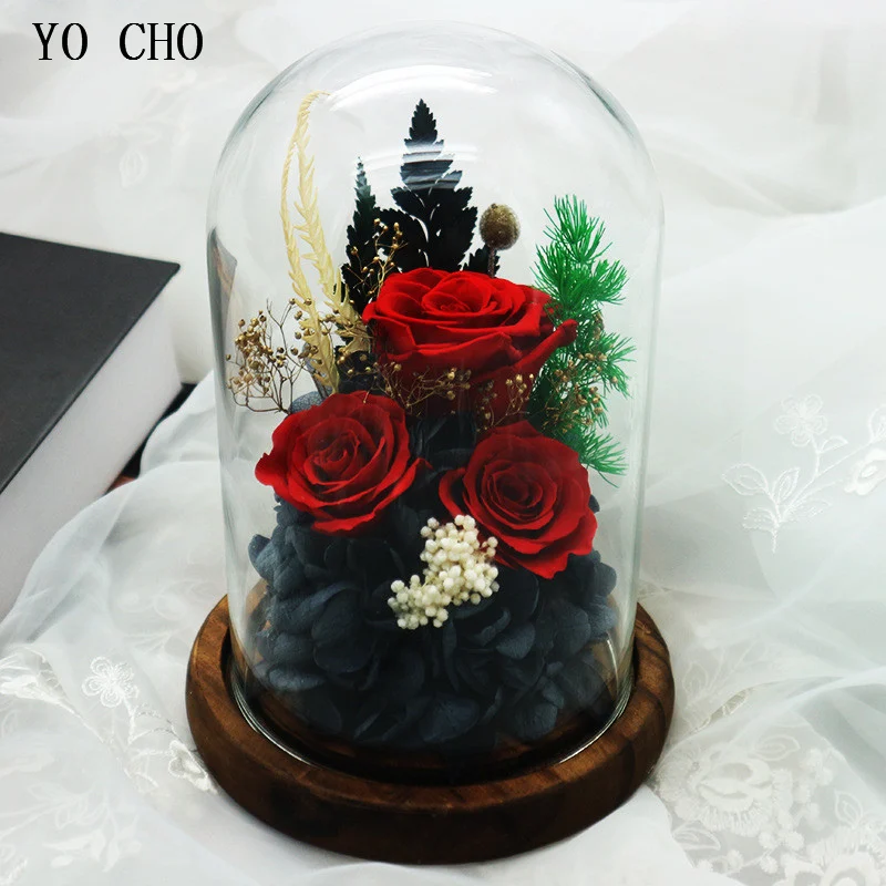 Сохраненный цветок YO CHO вечная настоящая Роза в стеклянном куполе подарок на день