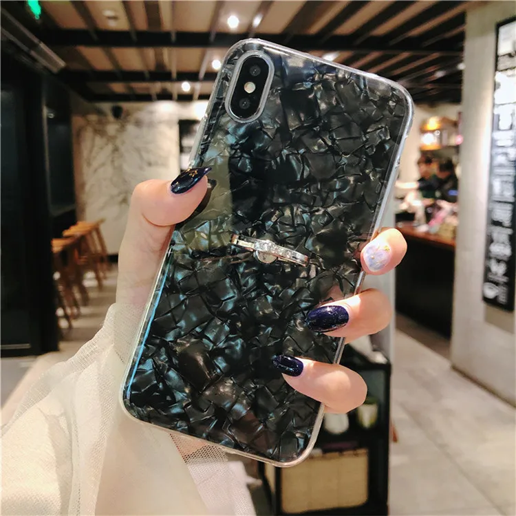 Black With Ring Блестящий чехол для телефона для iPhone 11 Pro 6s фотокамеры мгновенного действия 8 7 Plus X XS MAX мечта узор оболочки чехол s для iPhone XR Xs Max крышка с защитой от повреждений и кольцом держателем - Цвет: Black With Ring