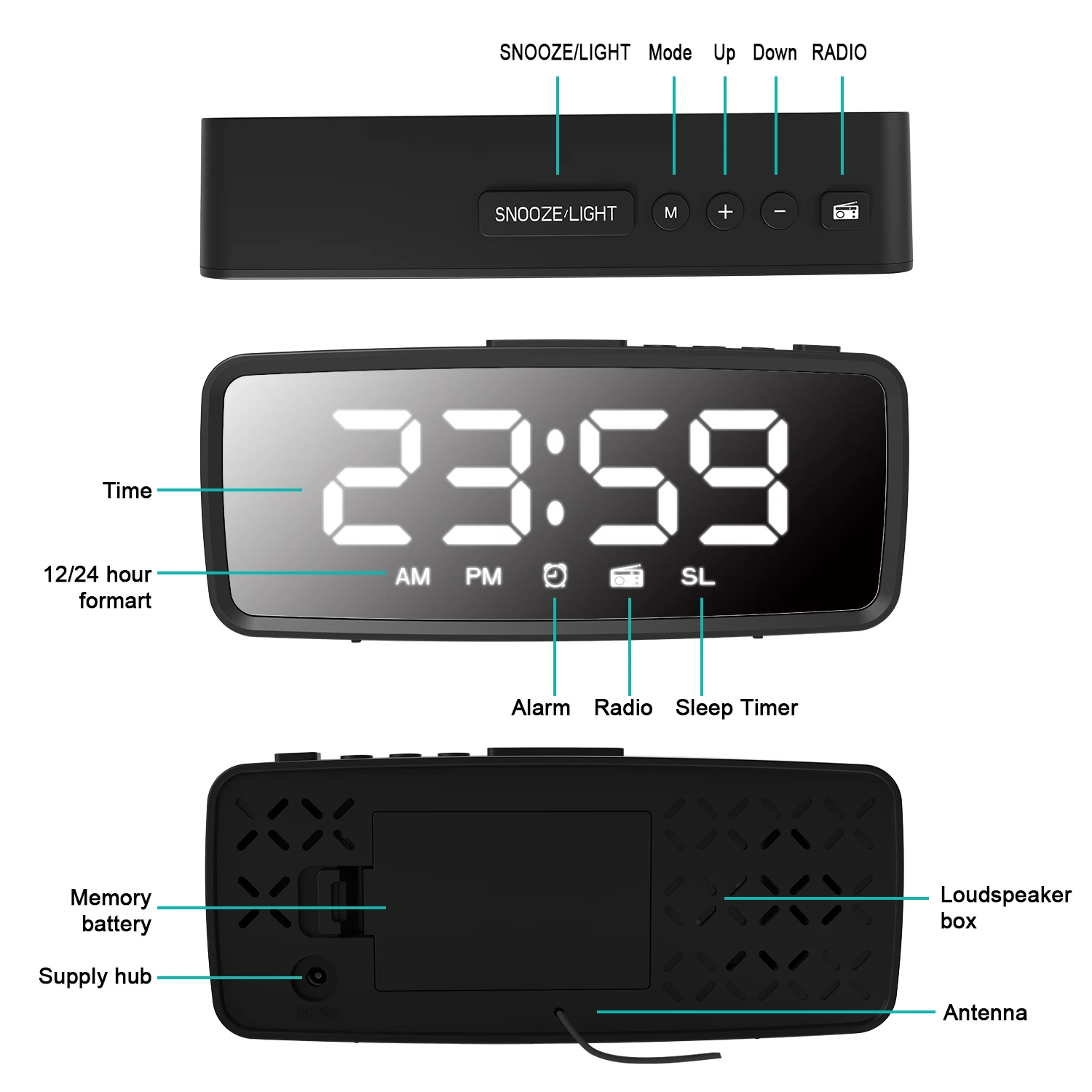 

LED Digital Alarm Clock FM Radio 76-108MHz Smart Watch Table Electronic Desktop Clocks USB