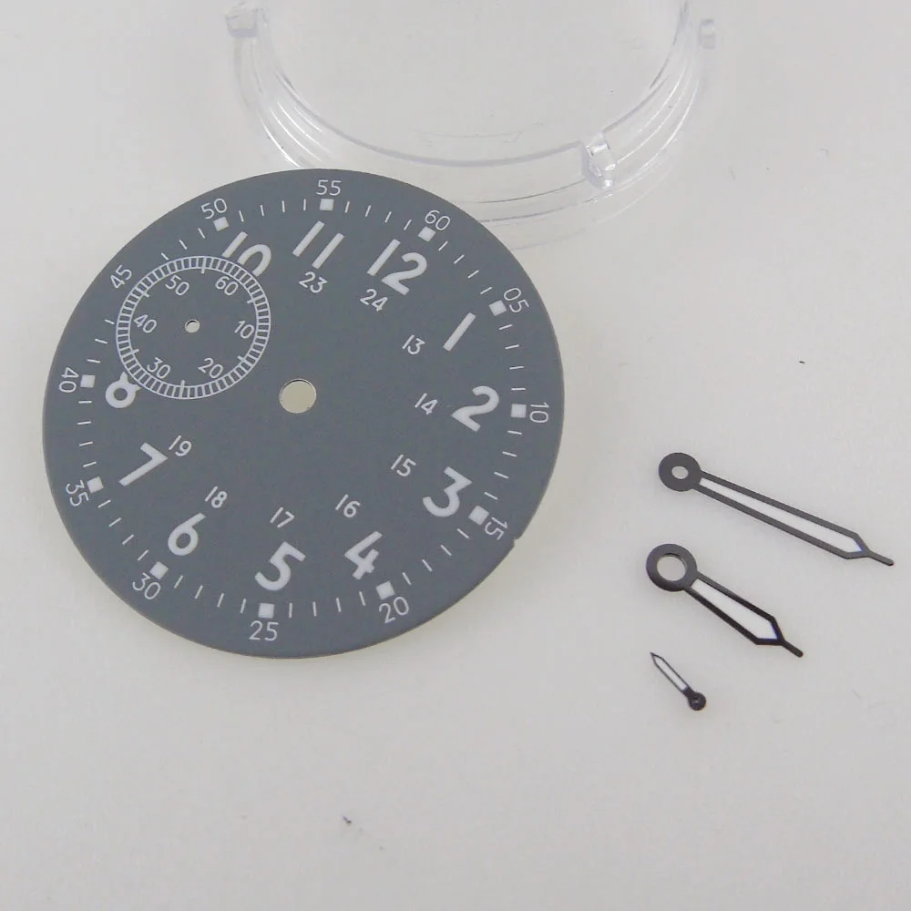 

39MM fit ETA 6497 ST3600 Grey Watch Dial Luminous Index Hand Stainless Steel Black Edge Hand Needles