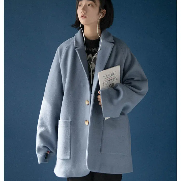 

Шерстяное пальто, шерстяное пальто, женская одежда, женское осенне-зимнее Свободное пальто средней длины в Корейском стиле для студентов