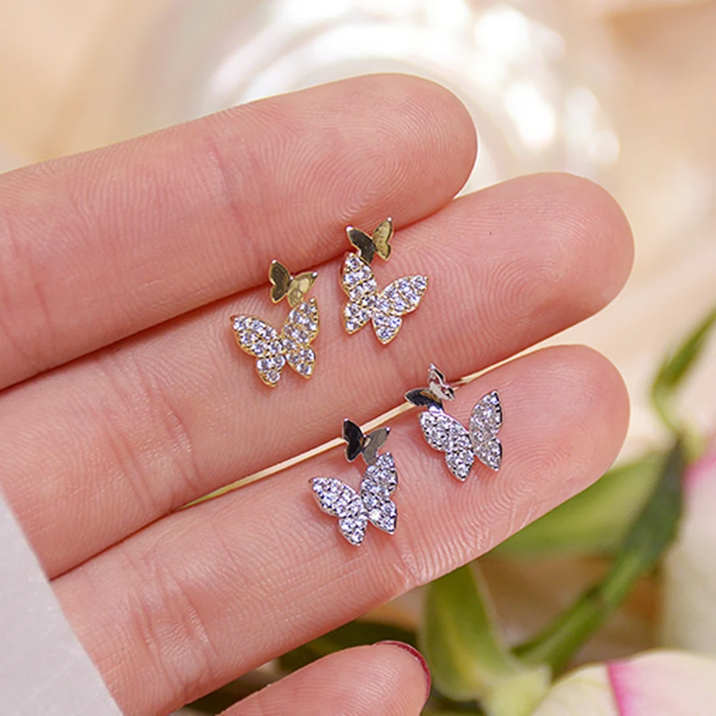 

Exquisite Bling Two Color Butterfly Earrings for Women Designer Luxury Jewelry High Quality AAA Zircon S925 Needle Stud Party