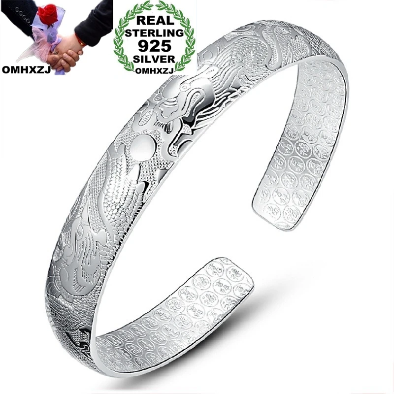 

OMHXZJ Wholesale SZ147 European Fashion Woman Party Birthday Wedding Gift Phoenix Dragon S925 Sterling Silver Bracelet Bangle