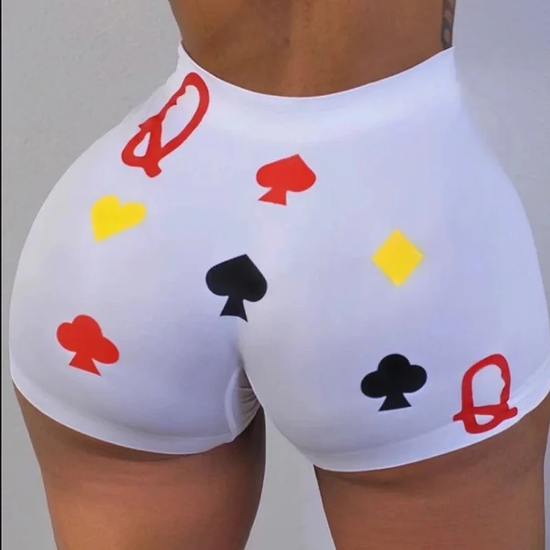 

Sexy Ladies Tight Shorts Women Poker Print Home Wear Shorts Summer Fashion Harajuku Sleep Pants Solid Color White Gray Pyjamas