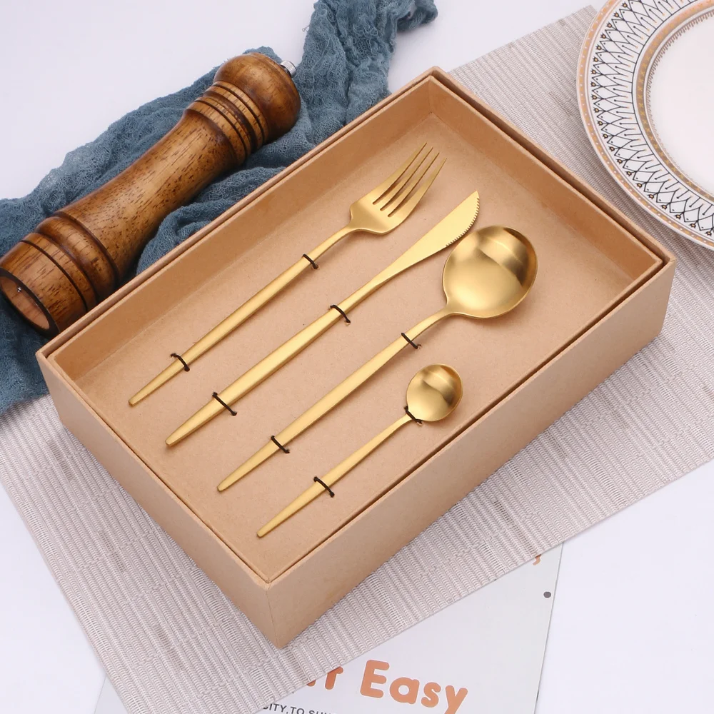 

16Pcs Stainless Steel Cutlery Matte Dinnerware Dinner Forks Knives Spoons Sets Wedding Tableware Set Flatware Set Dropshipping