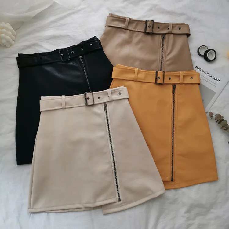 Мини юбка шикарная трапециевидная из искусственной кожи с завышенной талией и