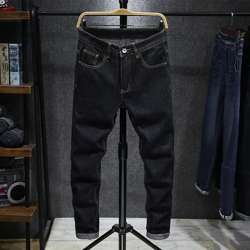 Джинсы мужские зауженные с вышивкой хлопковые брюки из денима в японском и