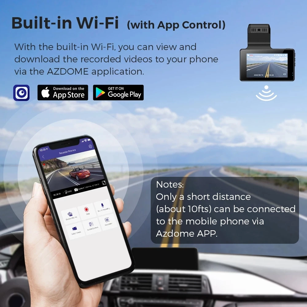 AZDOME M63 Dash Cam Dual Lens 4K UHD Recording Car Camera DVR Night Vision WDR Built-In GPS Wi-Fi G-Sensor Motion Detection | Автомобили и