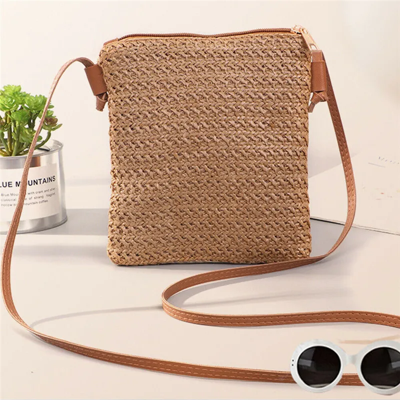 

Women's Straw Plait Small Square Bags One Shoulder Slanted Across Bag Handbag Coin Purses Summer Casual Sweet Holiday Tote